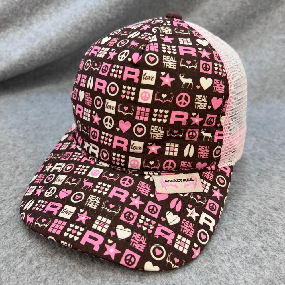 Peace Heart Deer Print Youth Pink Realtree Trucker Hat Mesh Back Adjustable